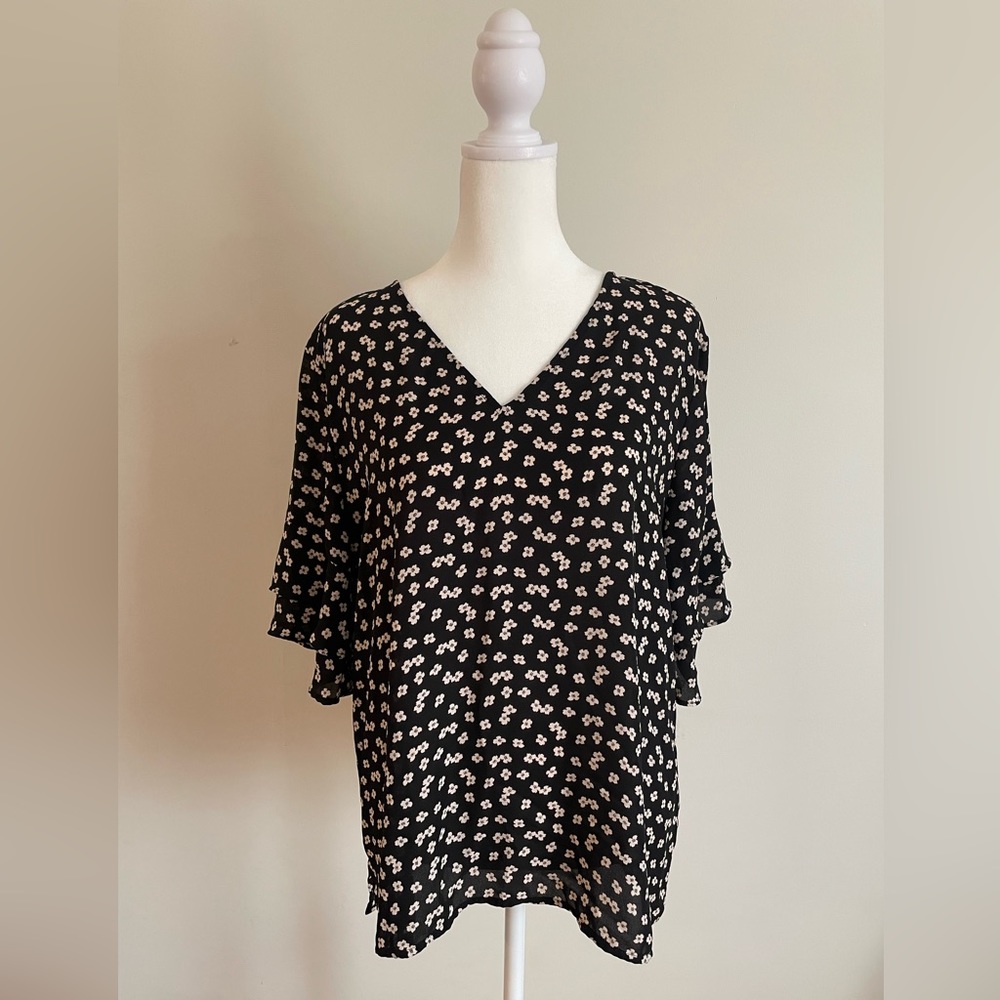 Loft Outlet V-neck Floral Blouse - Womens Medium Black
